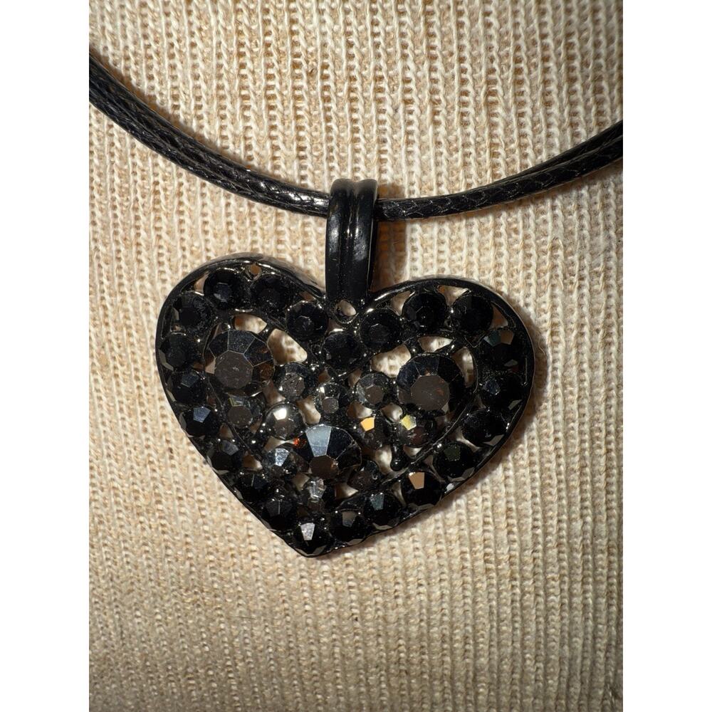 -NECKLACE Black Marcasite On Black 19” Heart Shaped - Picture 8 of 12